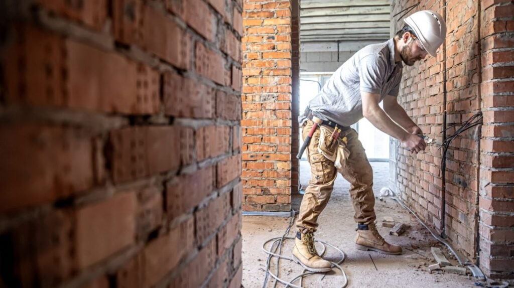 construction electrician cuts voltage cable during repair